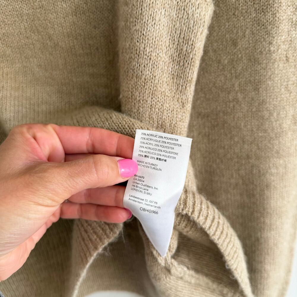 Anthropologie Square Neck Puff Sleeve Knit Sweater Tan M - Picture 8 of 10